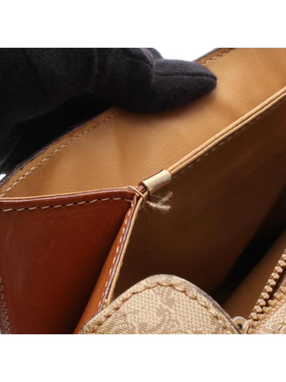 Celine Shoulder Bag Macadam Beige Brown Canvas Leather - Picture 10 of 15